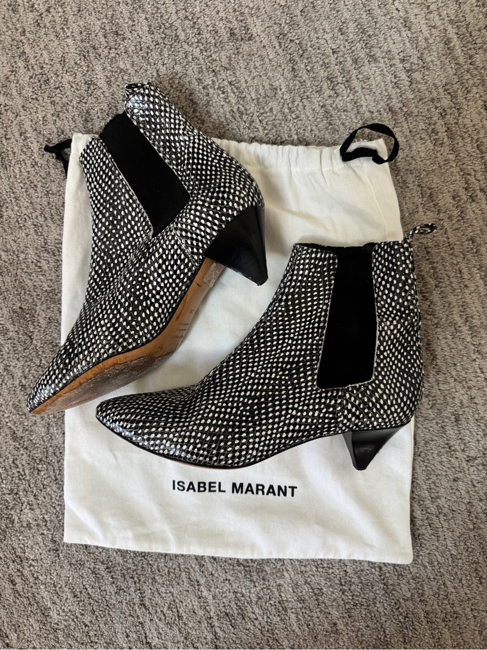 Isabel Marant Snake Embossed Leather Chelsea Ankle Boots Kitten Heel 38